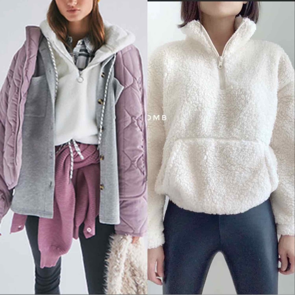 NEW OFF WHITE TEDDY HALF ZIP UP SWEATER JACKET - OFF WHITE